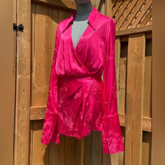 🆕 RAT & BOA 🧿 NWOT Paloma Pink Floral Satin Long Sleeve Mini Dress, Sz XS - Picture 3 of 15